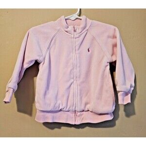 POLO BY RALPH LAUREN GIRLS SIZE 24 M ZIPPER FLEECE SWEATSHIRT IN PINK, horse